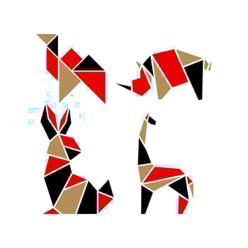 Geometric colorfull origami animals vector  simple template illustration cat, goose, wolf, lephant, fish,  editable