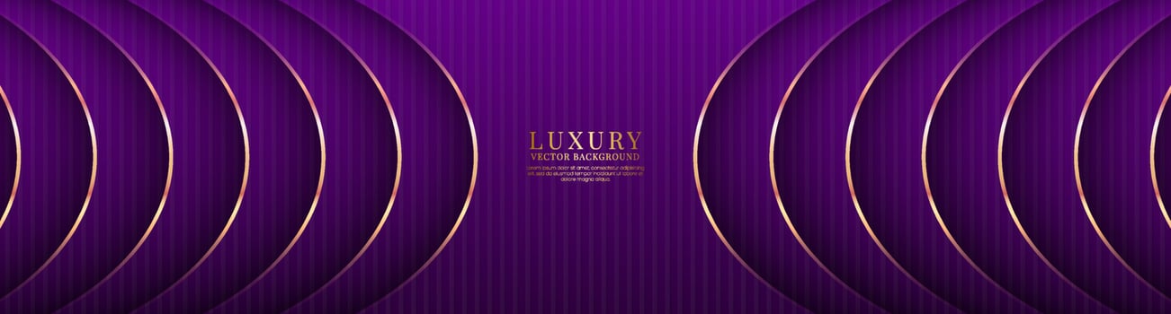 3D purple luxury abstract background overlap layers on dark space with golden curve decoration. Graphic design element cutout style concept for banner, flyer, card, brochure cover, or landing page vector