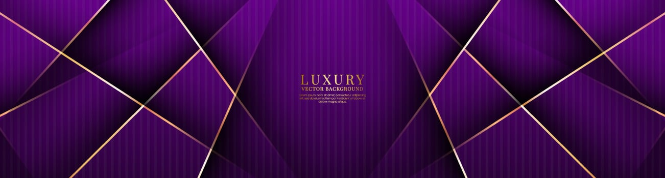 3D purple luxury abstract background overlap layers on dark space with golden lines decoration. Graphic design element cutout style concept for banner, flyer, card, brochure cover, or landing page vector