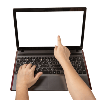 person hand with forefinger pointing at laptop screen isolated png