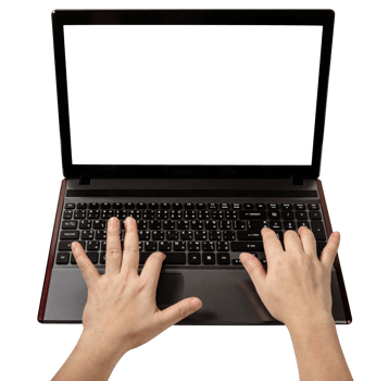 Woman using laptop isolated png