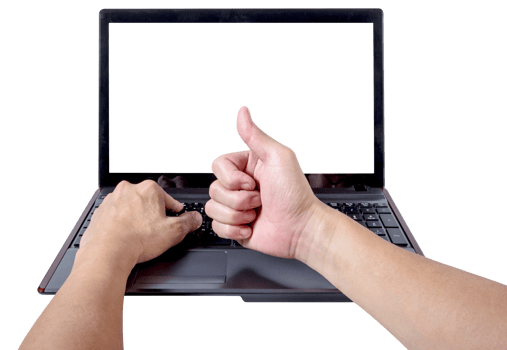 thumbs up with empty laptop screen isolated png