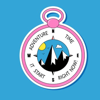 Compass Adventure Time it Start Right Now Sticker Travel in Retro Groovy style Nostalgia vector