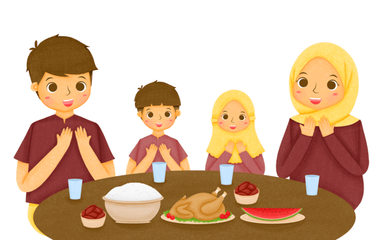 Muslim Family Pray before Eating Iftar png