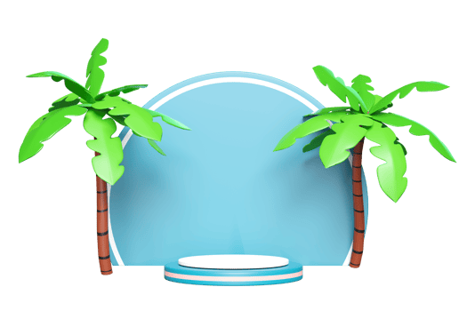 blue cylinder stage podium empty 3d with coconut palm tree isolated. modern stage display, minimalist mockup, abstract showcase background. Concept  3d render illustration png