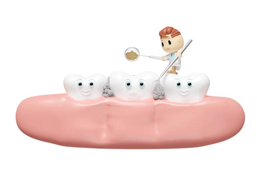 3d miniature cartoon character dentist with dentist mirror, toothbrush, gums, dental molar, check for cavities, dental examination of the dentist, health of white teeth, oral care 3d render png