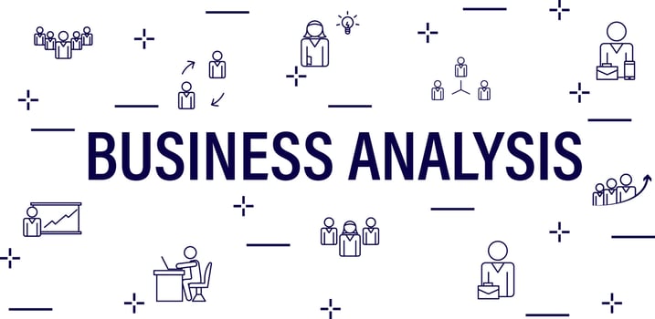 Business analysis, financial statistics, audit thin line art style web banner template. Business analysis vector concept. Vector icon set