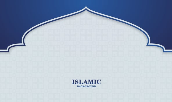A blue and white islamic background with a mosque vector