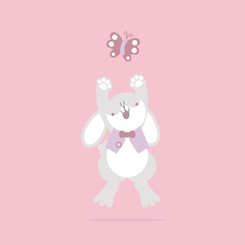 happy easter festival with animal pet bunny rabbit and egg, pastel color, flat vector illustration cartoon character