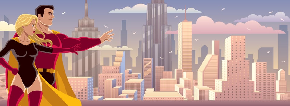 Superhero Couple Banner vector