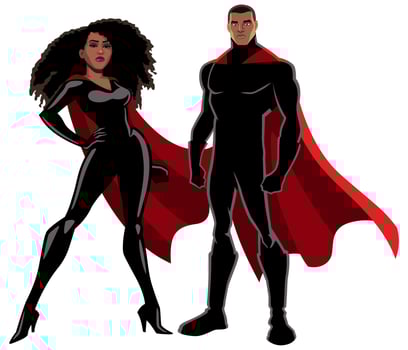 Superhero Couple Black on White vector