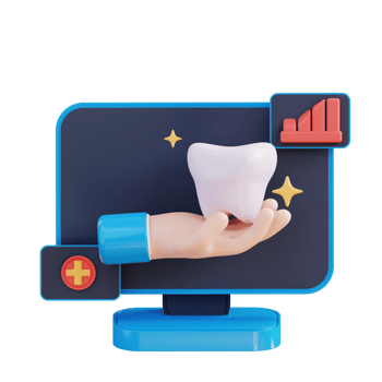 3d illustration monitor showing hand holding teeth png
