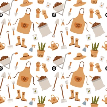 Gardening tools seamless pattern vector