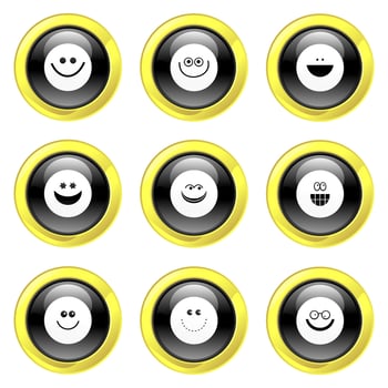 Free Black and Gold Glassy Smiling Buttons vector