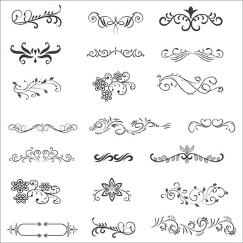 Ornamental Rule Lines in Different Design, Decorative dividers, Swirl elements, Corner design, Vector graphic elements for design vector elements