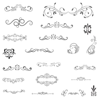 Ornamental Rule Lines in Different Design, Decorative dividers, Swirl elements, Corner design, Vector graphic elements for design vector elements