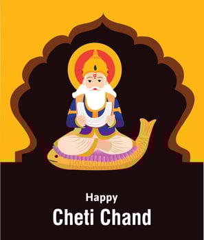 Happy Cheti Chand Jayanti Jhulelal Jayanti Lord Cheti Chand Vector Illustration