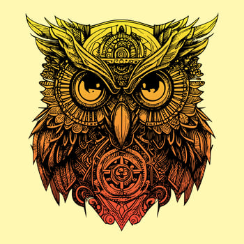 steampunk owl illustration showcases an intricate fusion of metal and feathers, with gears, cogs, and clockwork detailing giving it a futuristic yet vintage feel vector