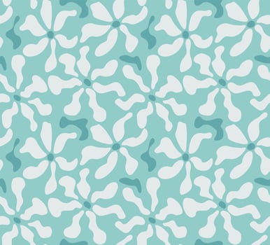 Groovy pattern abstract flower on blue background. Modern naive groovy funky interior decorations, paintings vector