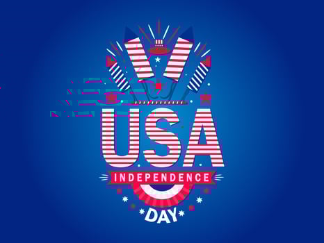4th of July greeting card with United States national flag colors and hand lettering text Happy Independence Day. Vector illustration.