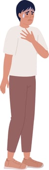 Almost crying worried man holding chest semi flat color vector character. Editable figure. Full body person on white. Simple cartoon style spot illustration for web graphic design and animation