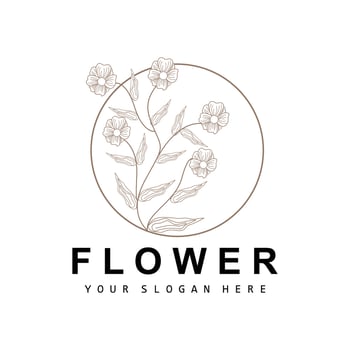 Simple Botanical Leaf and Flower Logo, Vector Natural Line Style, Decoration Design, Banner, Flyer, Wedding Invitation, and Product Branding