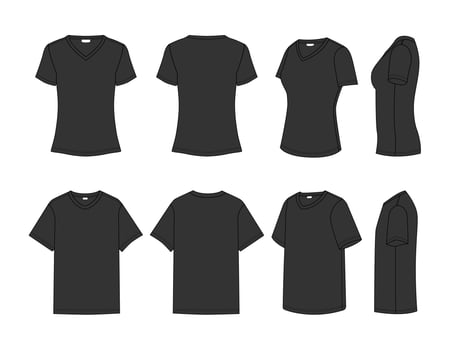 Black Outline Female and Male V-Neck T-shirt Mockup vector