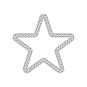 Realistic grey rope star frame logo symbol vector. Braided lasso pentagonal star fish cord border. vector
