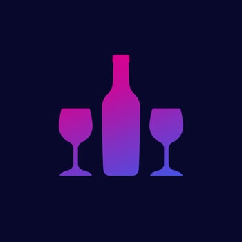 wine bottle and two glasses icon vector