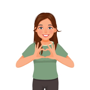 happy young woman showing heart shape sign with hands gesture vector