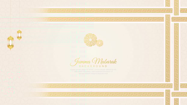 Jumma Mubarak Islamic Ornamental Arabic White Greek Border Background with Geometric pattern and Ornament vector