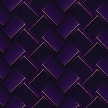 Dark purple seamless geometric pattern. Realistic 3d cubes with thin golden lines. Vector template for for wallpapers, textile, fabric, wrapping paper, backgrounds. Texture with volume extrude effect.