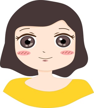 Happy smiling young girl. Flat avatar character illustration. Vector isolated on white background. Free vector.