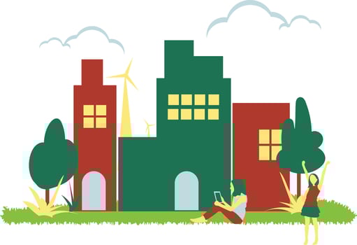Real Estate Society Illustration With Buildings, Apartment, People and Nature vector