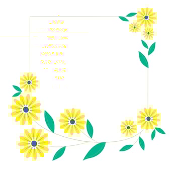 Set a floral border with a wreath of green leaves and yellow flowers for a wedding card, a greeting card, or decorative artwork. vector