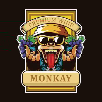 premium wine monkey character logo illustration, logo template, banner, sticker etc vector