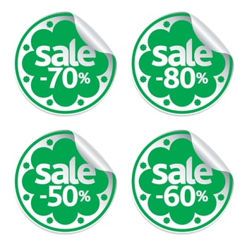 Spring sale green stickers set vector