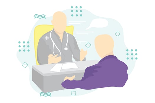 Doctor consultation flat character design vector illustration on white background.