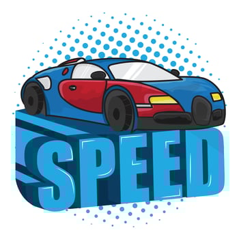 Blue car design and 'Speed' 3d text art vector illustration logo design for multipurpose use.