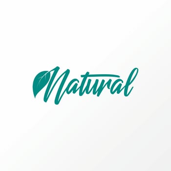Writing NATURAL handwritten font with leaves, dog, and funny cat image graphic icon logo design abstract concept vector stock. Can be used as a symbol related to herb or pet