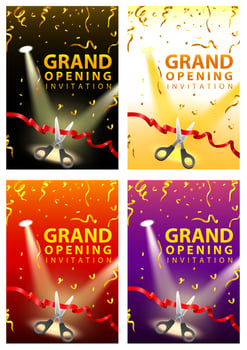 Grand opening invitation cards in four color sets, Vector Illustration