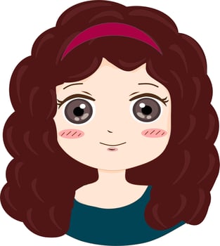 Happy smiling young girl curly long hair. Flat avatar character illustration. Vector isolated on white background. Free vector.