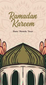 Ramadan month banner template with vector hand drawn mosque illustration