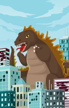 Giant Monster Attacking The City Concept vector