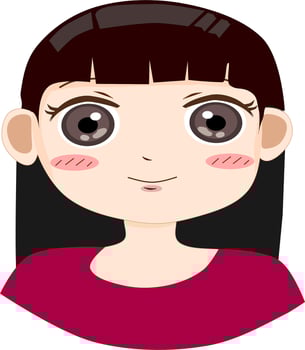 Avatar Happy smiling young girl straight long hair. Flat avatar character illustration. Vector isolated on white background. Free vector.