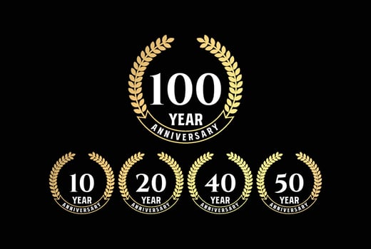 Golden Elegant Luxury 10 20 40 50 100 Years Anniversary Badge Emblem Label Design Vector