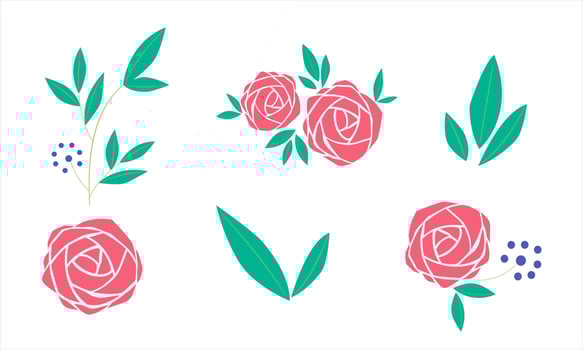 Set a floral border with a wreath of green leaves and pink flowers for a wedding card, a greeting card, or decorative artwork. vector