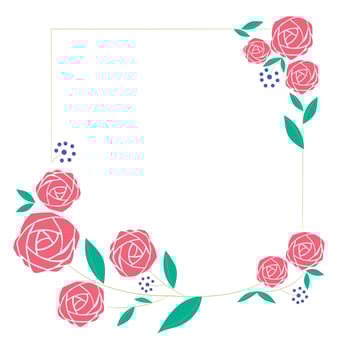 Set a floral border with a wreath of green leaves and pink flowers for a wedding card, a greeting card, or decorative artwork. vector