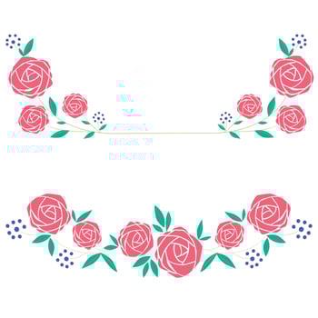 Set a floral border with a wreath of green leaves and pink flowers for a wedding card, a greeting card, or decorative artwork. vector