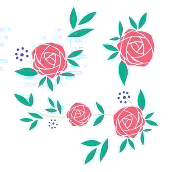 Set a floral border with a wreath of green leaves and pink flowers for a wedding card, a greeting card, or decorative artwork. vector